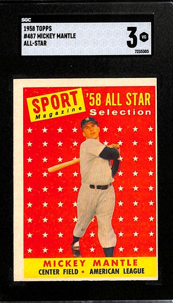 Lot of (2) SGC Graded Mickey Mantles- 1958 Topps All Stars (SGC 3), 1963 Topps Embossed (SGC 4)