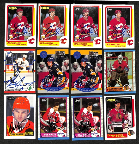 Lot of (350+) Signed Hockey Cards inc. (3) Brian Leetch, (4) Chris Chelios, (2) Dino Ciccarelli, Doug Sulliman, Gary Suter, Bob Gainey, + (JSA Auction Letter)