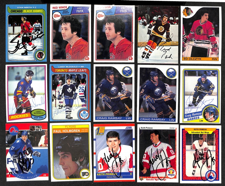 Lot of (350+) Signed Hockey Cards inc. Stan Mikita, (3) Brad Park, Ed Olczyk, (2) Lanny McDonald, (3) Craig Ramsey, Paul Gillis, + (JSA Auction Letter)