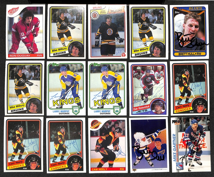 Lot of (350+) Signed Hockey Cards inc. Stan Mikita, (3) Brad Park, Ed Olczyk, (2) Lanny McDonald, (3) Craig Ramsey, Paul Gillis, + (JSA Auction Letter)