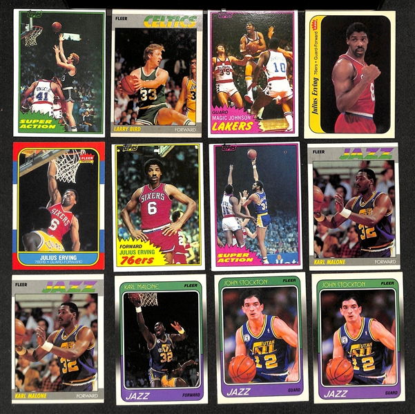 Lot of (250+) 1980s Basketball Cards inc. (2) Larry Bird, Magic Johnson, (3) Julius Erving, Kareem Abdul-Jabbar, + 