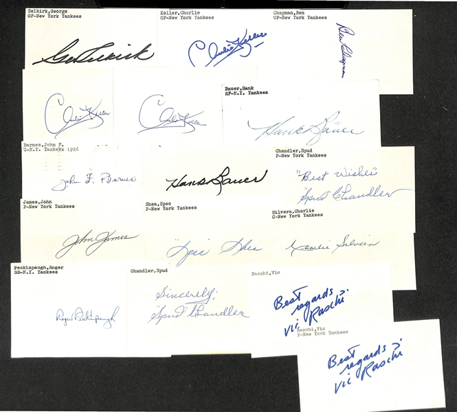 Lot of (100+) Signed New York Yankees Index Cards inc. Yogi Berra, Johnny Mize, Jerry Priddy, Mel Queen, + (JSA Auction Letter)