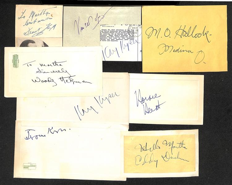 Lot of (21) Cardboard Cut Autographs Band Leaders/Composers/Theater/Opera Performers/Directors w. Sammy Kaye (JSA Auction Letter)