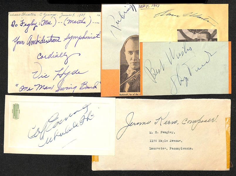 Lot of (21) Cardboard Cut Autographs Band Leaders/Composers/Theater/Opera Performers/Directors w. Sammy Kaye (JSA Auction Letter)