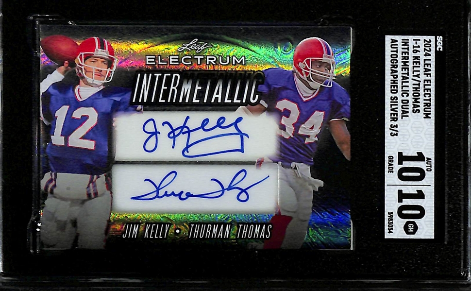 Lot of (2) SGC 10 2024 Leaf Electrum Autographed Football Cards inc. Jim Kelly & Thurman Thomas Dual Auto #/3 & Dick Butkis #/10