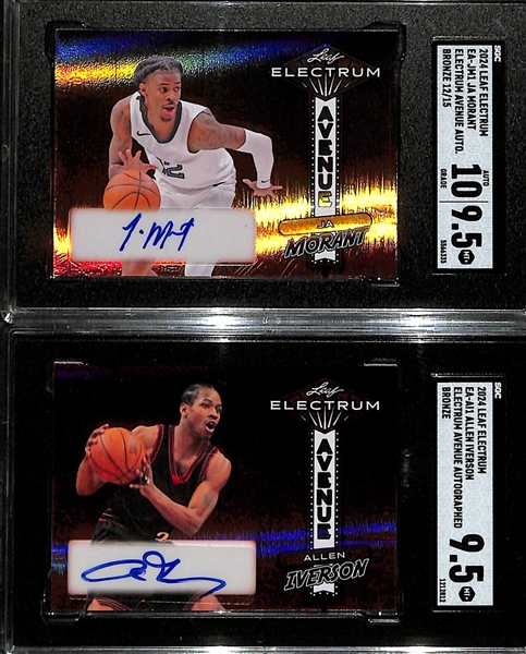 Lot of (2) 2024 Leaf Electrum Autograph Cards SGC 9.5 Electrum Avenue JA Morant #/15 & Allen Iverson #/20