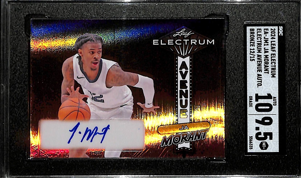 Lot of (2) 2024 Leaf Electrum Autograph Cards SGC 9.5 Electrum Avenue JA Morant #/15 & Allen Iverson #/20