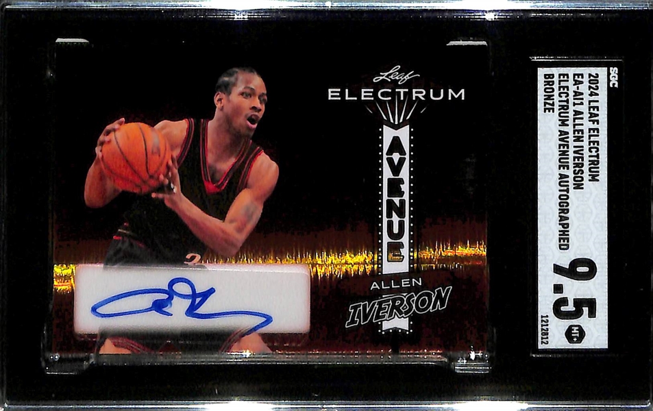 Lot of (2) 2024 Leaf Electrum Autograph Cards SGC 9.5 Electrum Avenue JA Morant #/15 & Allen Iverson #/20