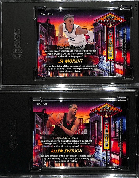 Lot of (2) 2024 Leaf Electrum Autograph Cards SGC 9.5 Electrum Avenue JA Morant #/15 & Allen Iverson #/20