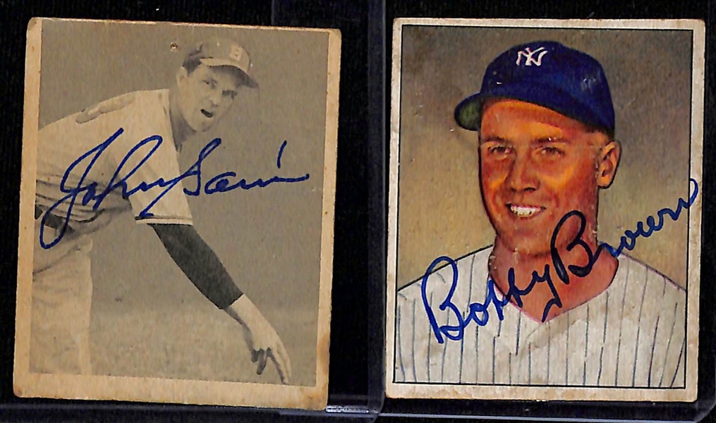 (2) Signed Baseball Cards - 1948 Bowman Johnny Sain Rookie Card and 1950 Bowman Bobby Brown (JSA Auction Letter) 