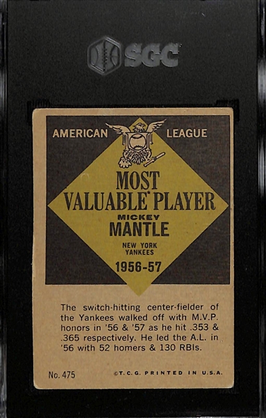 1961 Topps Mickey Mantle MVP Graded SGC 3