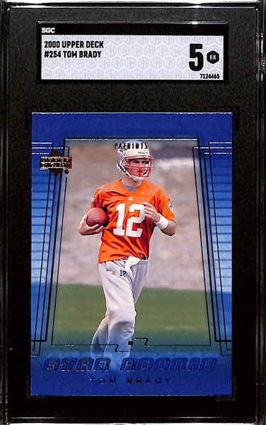 Lot of (3) 2000 Tom Brady Rookie Cards - Fleer Tradition PSA 8/Upper Deck SGC 5/Pacific Aurora PSA 6