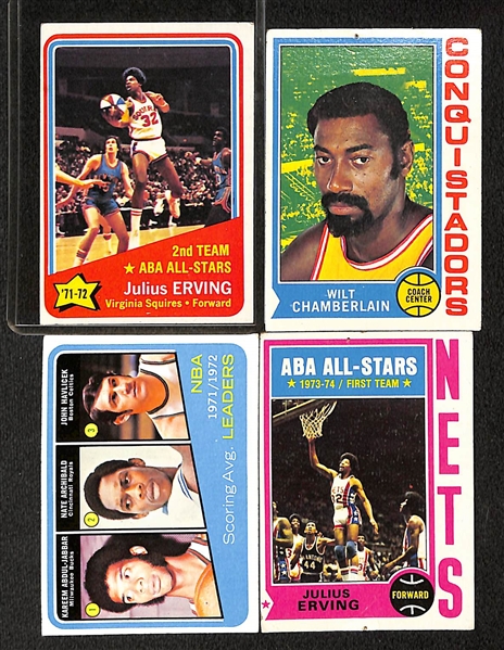 Lot of (100) Assorted Basketball Cards from 1972-1992 w. 1972 Topps Dr J. AS #255 & 1980-81 Topps NBA Team Pin-Up Posters Complete Set 