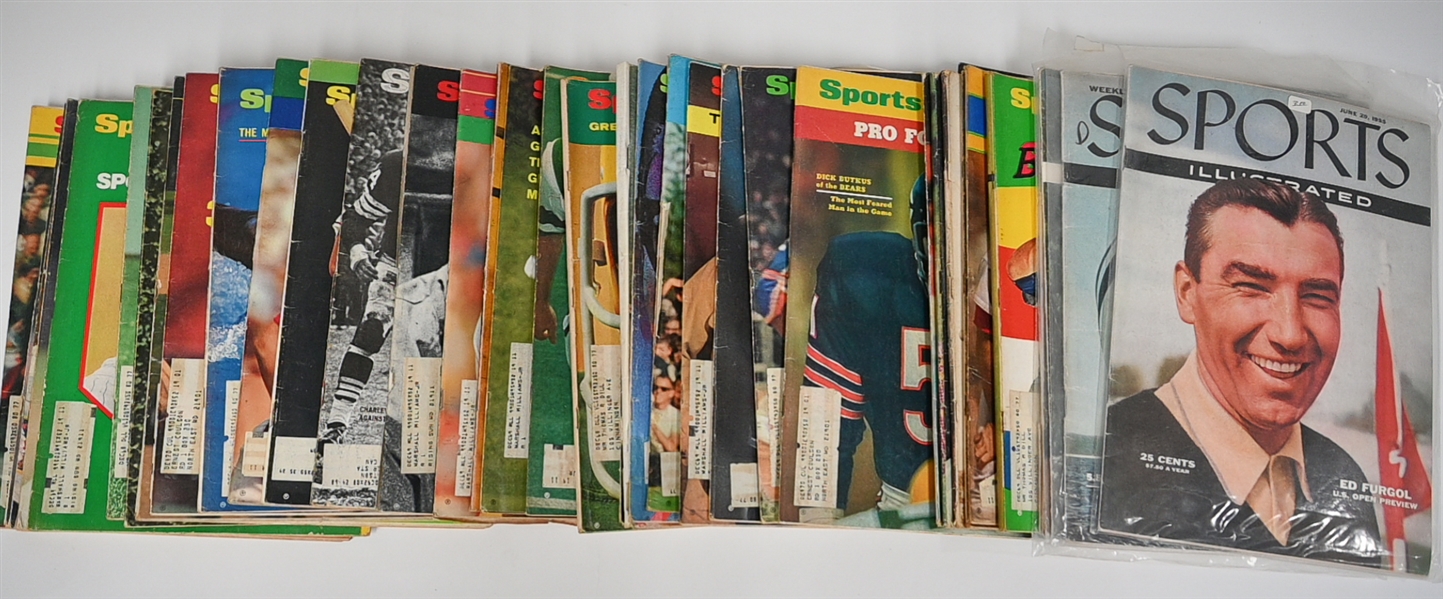 Lot of (41) 1955-1970 Sports Illustrated Magazines w. Ted Williams, Hank Aaron, Nameth, Butkis, Arnold Palmer, OJ Simpson & Bobby Hull