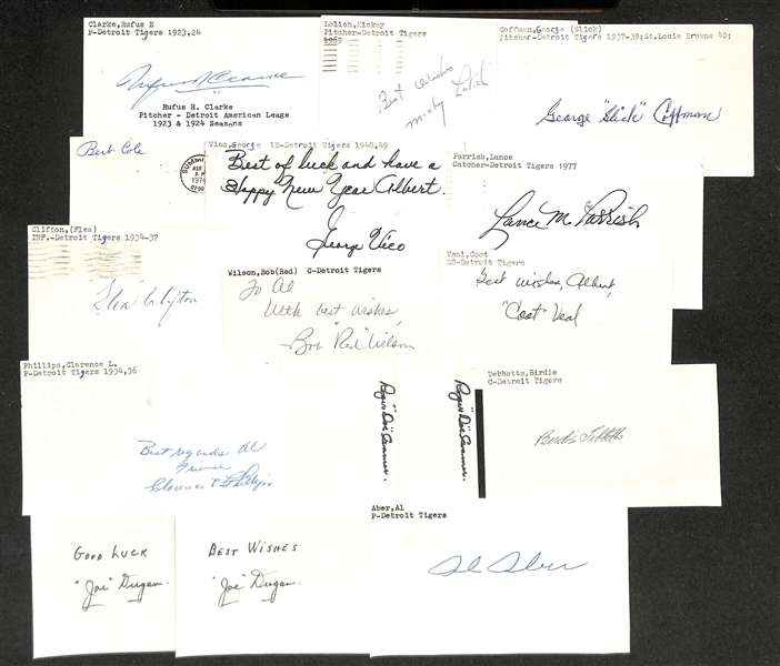 Lot of (50+) Signed Detroit Tigers Index Cards inc. Rufus Clarke, Mickey Lolich, George Coffman, Bert Cole, George Vico, + (JSA Auction Letter)