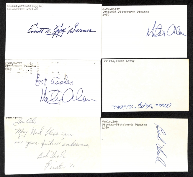 Lot of (70+) Signed Pittsburgh Pirates Index Cards inc. Elmer Ponder, Bob Addis, Bill Virdon, Claude Linton, Dave Parker, (2) Vic Janowicz, + (JSA Auction Letter)