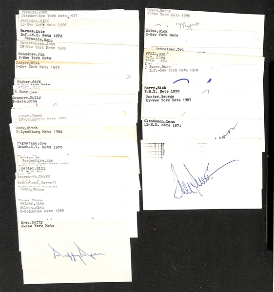 Lot of (50+) Signed New York Mets Index Cards inc. Tom Seaver, Donn Clendenon, Dwight Gooden, George Foster, Rick Barry, + (JSA Auction Letter)