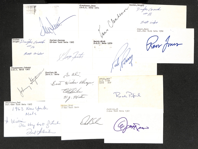 Lot of (50+) Signed New York Mets Index Cards inc. Tom Seaver, Donn Clendenon, Dwight Gooden, George Foster, Rick Barry, + (JSA Auction Letter)