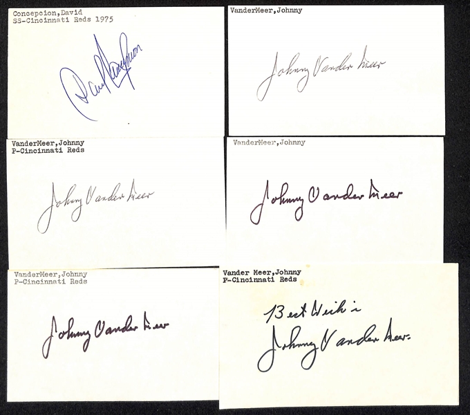 Lot of (100+) Signed Cincinnati Reds Index Cards inc. (2) Tony Perez, George Abrams, George Lowe, Wally Post, (2) Rob Dibble, Lonny Frey, Dave Concepcion, (5) Johnny Vander Meer, + (JSA Auction...