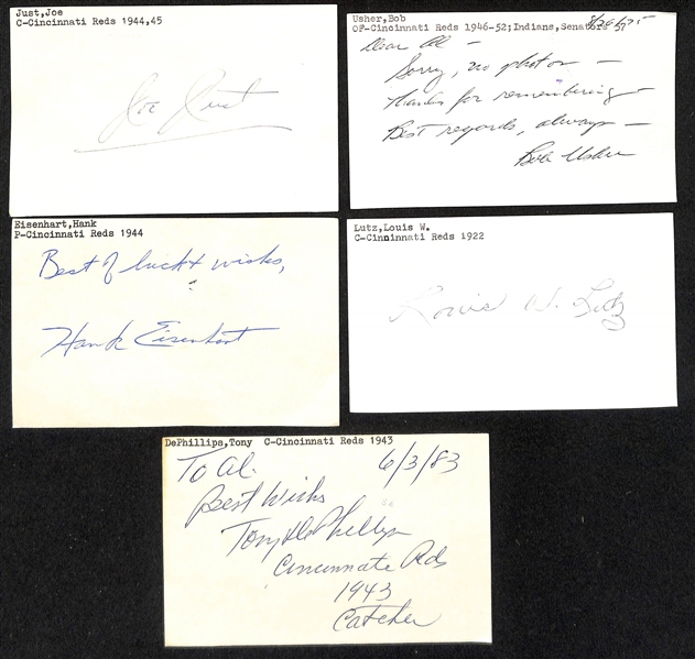 Lot of (100+) Signed Cincinnati Reds Index Cards inc. (2) Tony Perez, George Abrams, George Lowe, Wally Post, (2) Rob Dibble, Lonny Frey, Dave Concepcion, (5) Johnny Vander Meer, + (JSA Auction...