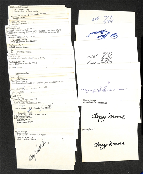 Lot of (100+) Signed St Louis Cardinals Whitey Herzog, Max Lanier, (2) Terry Moore, + (JSA Auction Letter)