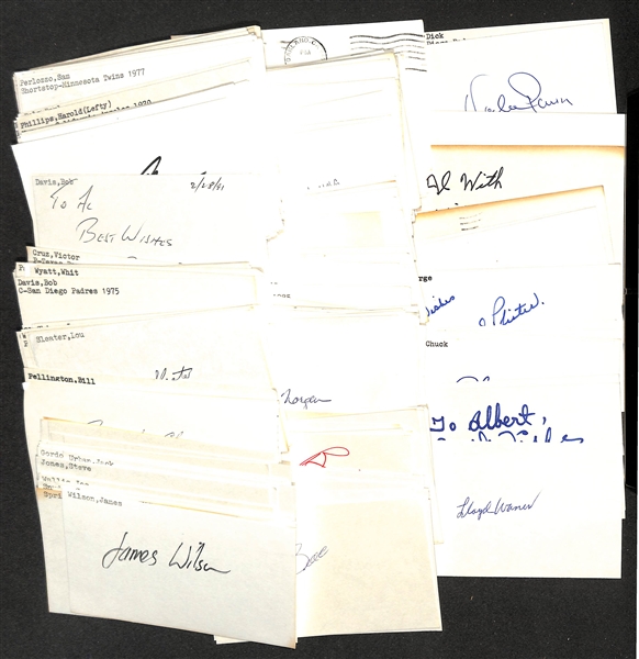 Lot of (300+) Signed Baseball Index Cards inc. Lloyd Waner, Juan Marichal, Robin Yount, Chuck Connors, Paul Molitor, + (JSA Auction Letter)