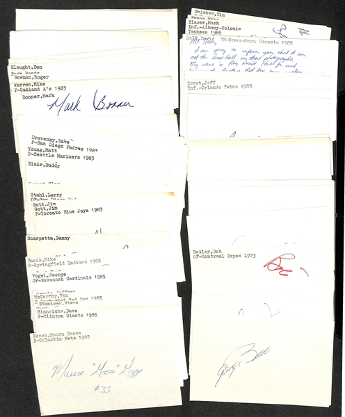 Lot of (300+) Signed Baseball Index Cards inc. Lloyd Waner, Juan Marichal, Robin Yount, Chuck Connors, Paul Molitor, + (JSA Auction Letter)