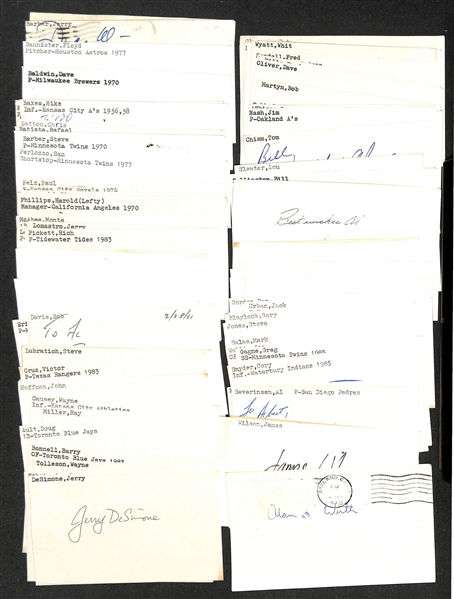 Lot of (300+) Signed Baseball Index Cards inc. Lloyd Waner, Juan Marichal, Robin Yount, Chuck Connors, Paul Molitor, + (JSA Auction Letter)