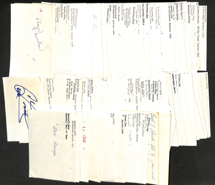 Lot of (500+) Signed Baseball Index Cards inc. Dave Bancroft, Jeff Bagwell, Paul Moliter, George Kelly, Lloyd Waner, + (JSA Auction Letter)