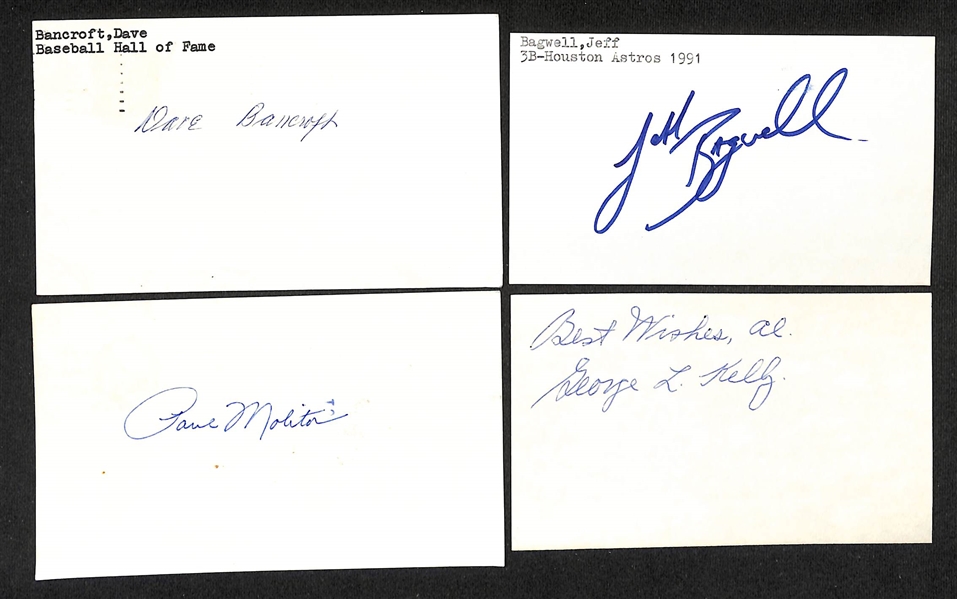 Lot of (500+) Signed Baseball Index Cards inc. Dave Bancroft, Jeff Bagwell, Paul Moliter, George Kelly, Lloyd Waner, + (JSA Auction Letter)