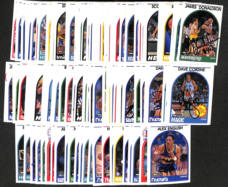 Lot of (65+) Signed 1989-90 NBA Hoops Basketball Cards inc. (2) Alex English, Larry Nance, + (JSA Auction Letter)