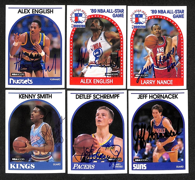 Lot of (65+) Signed 1989-90 NBA Hoops Basketball Cards inc. (2) Alex English, Larry Nance, + (JSA Auction Letter)