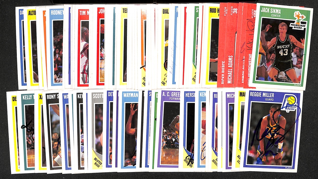 Lot of (40+) Signed 1989-90 Fleer Basketball Cards inc. Reggie Miller, Manute Bol, Michael Cooper, + (JSA Auction Letter)