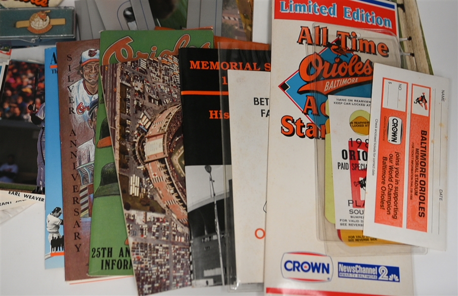 Assorted Lot of Orioles Memorabilia - Cards, Ticket Stubs, Schedules, Cups, More w. Danbury Mint Baltimore Memorial Stadium