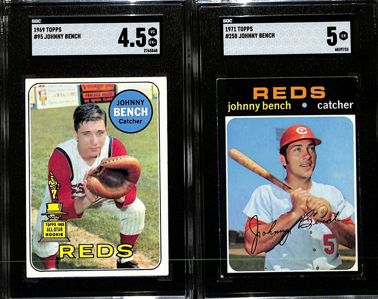 Johnny Bench (Reds - HOF) Graded Lot - 1969 Topps #95 (SGC 4.5) & 1971 Topps #250 (SGC 5)