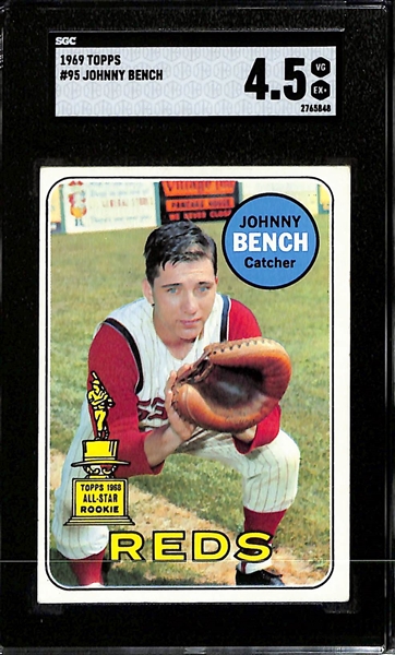 Johnny Bench (Reds - HOF) Graded Lot - 1969 Topps #95 (SGC 4.5) & 1971 Topps #250 (SGC 5)