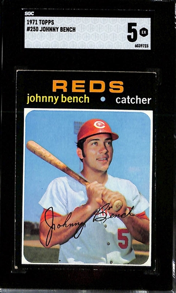 Johnny Bench (Reds - HOF) Graded Lot - 1969 Topps #95 (SGC 4.5) & 1971 Topps #250 (SGC 5)