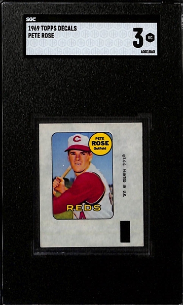 Graded 1969 Topps Decals - Reggie Jackson Rookie (SGC 5), Pete Rose (SGC 3) & Tom Seaver (SGC 3)