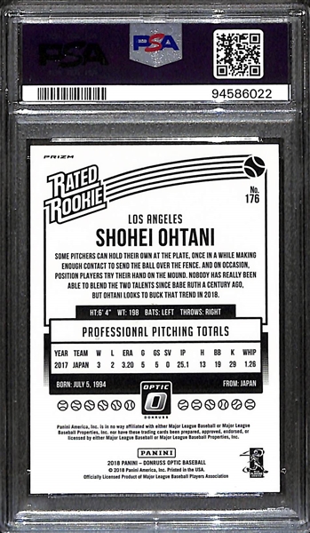 2018 Optic Shohei Ohtani Graded Rookie Card Silver Holo Graded PSA 9