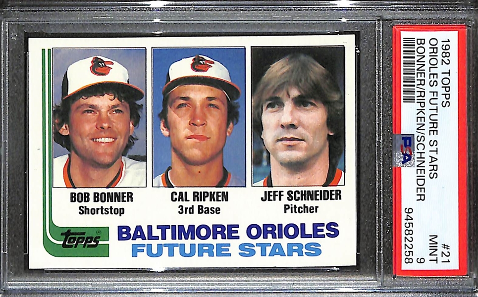 High-Grade 1982 Topps Cal Ripken Jr. Orioles Future Stars Rookie Card  #21 Graded PSA 9 Mint