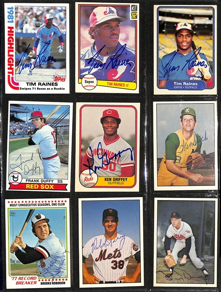 Lot of over (480+) Signed Baseball Cards Including (3) Tim Raines, Brooks Robinson, (12) Ron Cey, (8) Larry Bowa, and Many More. (JSA Auction Letter)