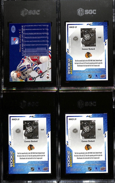 Lot of (4) Graded Hockey Cards - (3) 2023-24 Connor Bedard Upper Deck Rookie Cards (All SGC 10 Graded Rookies) & 1996 Flair Wayne Gretzky All-Star (SGC 9)