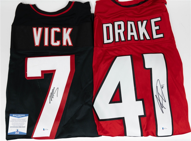 Lot of (2) Autographed Custom Football Jerseys of Michael Vick & Kenyan Drake (BAS)