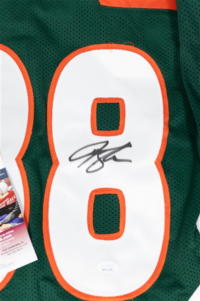 Lot of (4) JSA & Beckett Witnessed Custom Miami Hurricanes Football Jerseys inc. Jeremy Shockey, Duke Johnson, Vinny Testaverde & Frank Gore