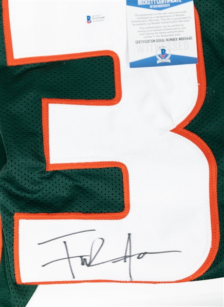 Lot of (4) JSA & Beckett Witnessed Custom Miami Hurricanes Football Jerseys inc. Jeremy Shockey, Duke Johnson, Vinny Testaverde & Frank Gore