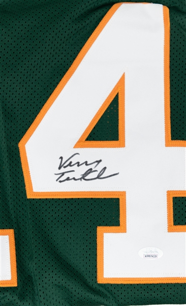 Lot of (4) JSA & Beckett Witnessed Custom Miami Hurricanes Football Jerseys inc. Jeremy Shockey, Duke Johnson, Vinny Testaverde & Frank Gore