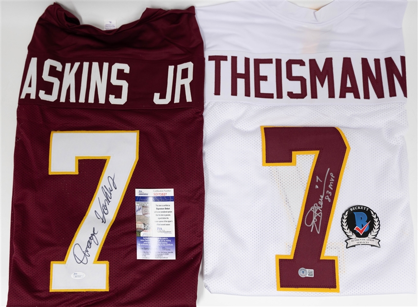 Lot of (2) Autographed Custom #7 Football Jerseys Inc. Joe Theismann & Dwayne Haskins Jr. (JSA & BAS)