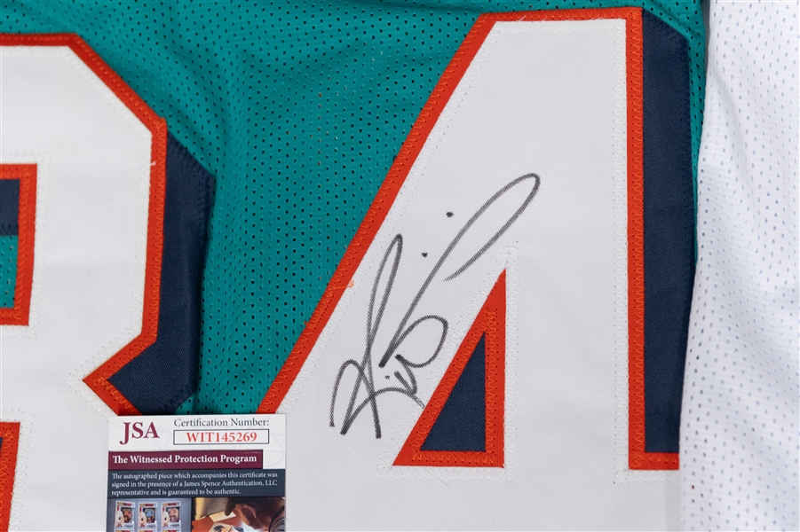 Lot of (3) Autographed Custom Miami Dolphins Football Jerseys inc. Ricky Williams, Braxton Berrios & Mark Duper (JSA)