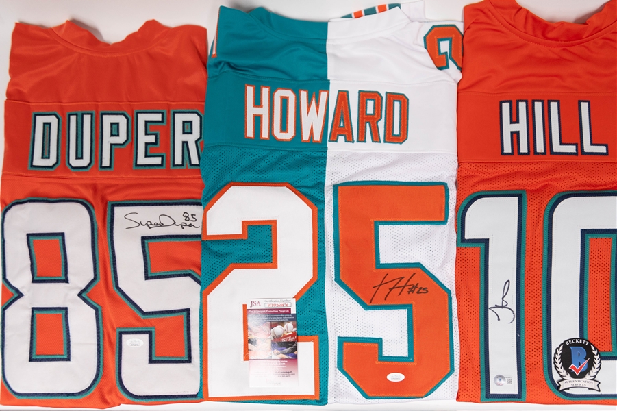 Lot of (3) Autographed Custom Miami Dolphins Football Jerseys inc. Tyreek Hill, Mark Duper & Xavien Howard (JSA & BAS)