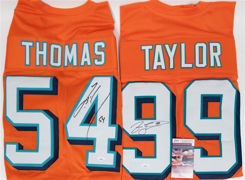 Lot of (2) Autographed Custom Miami Dolphins Football Jerseys inc. Jason Taylor & Zach Thomas (JSA) 